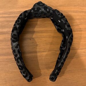 Lele Sadoughi Faux Leather Knotted Headband Black Leopard Print